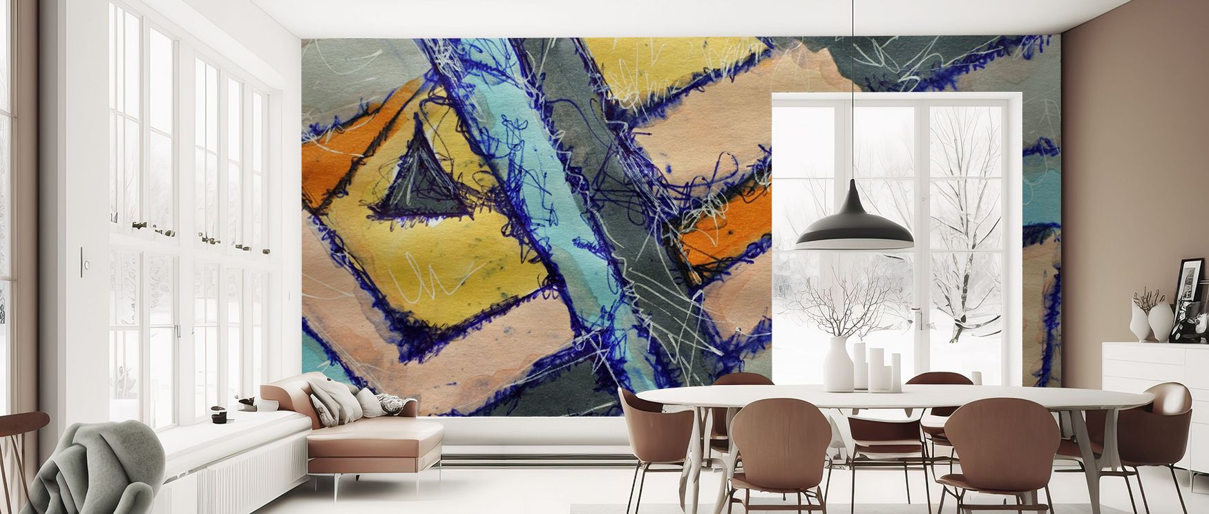 In the Suburbs Wallpaper surrounds interiors with luminous serenity painted in suburban scenes shaded in muted tones arranged in balance. Living rooms, bedrooms, or studies glow with refined calm, enriched by luminous charm, suburban artistry, and atmosph