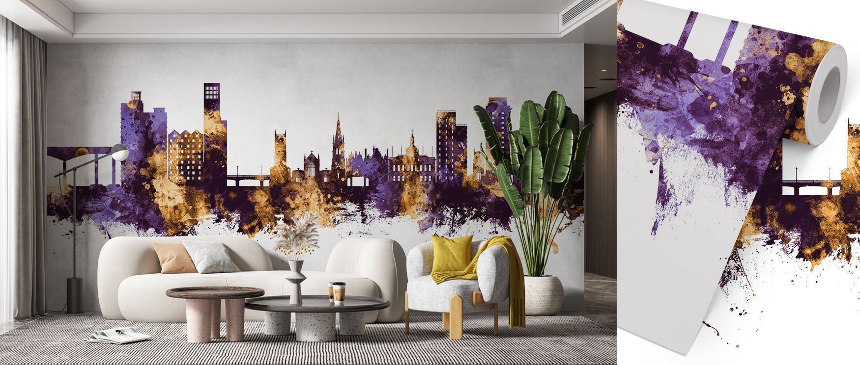 Ipswich England Skyline Purple & Gold Wallpaper carries architectural brilliance with silhouettes shaded in radiant tones layered across compositions of balance. Bedrooms, offices, or living rooms glow with refined charm, enriched by luminous artistry, me