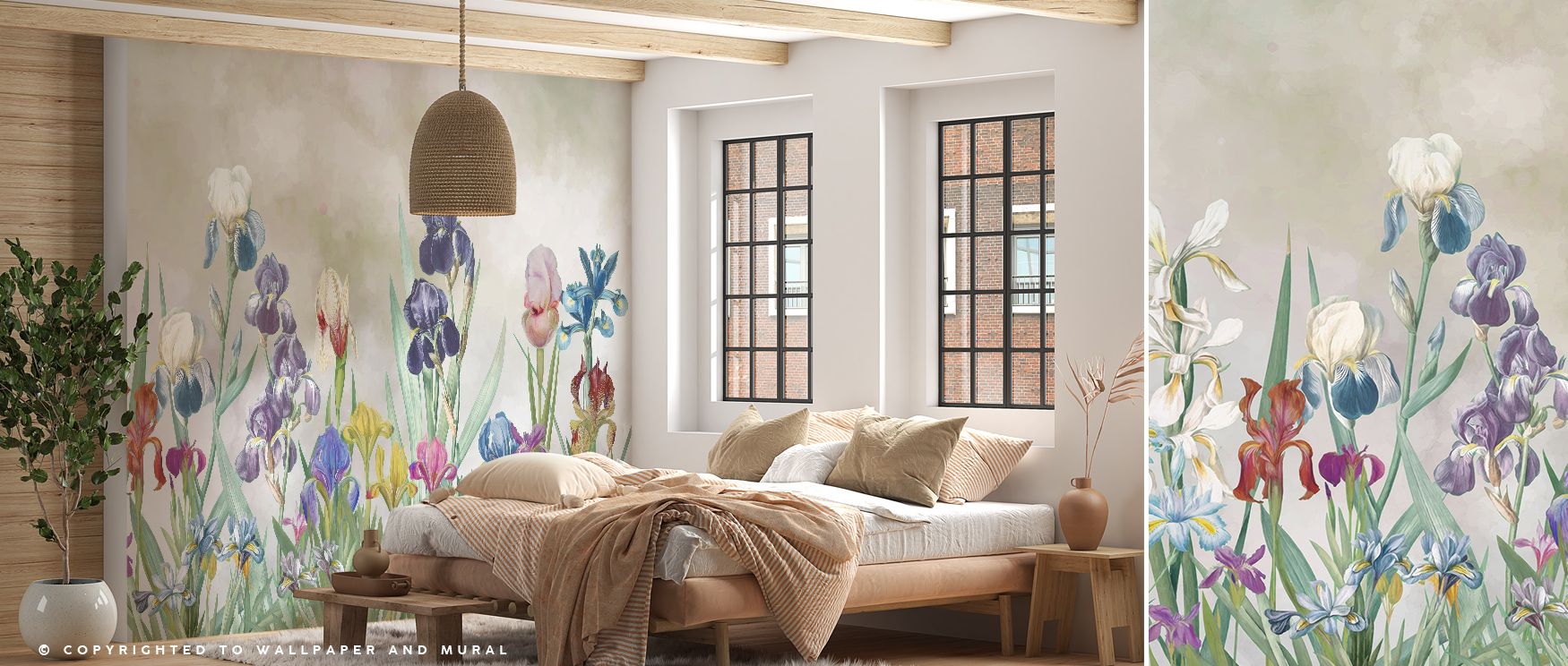 Iris Field Brown Wallpaper enhances interiors with blossoms shaded in brown and amber tones layered across rhythmic compositions of warmth. Dining rooms, bedrooms, or living rooms glow with refined brilliance, enriched by floral calm, luminous charm, and 