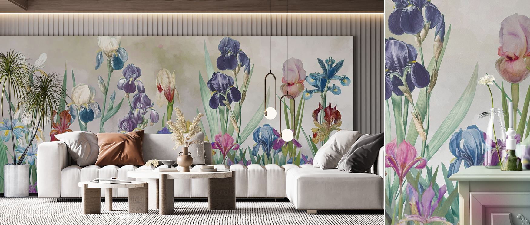 Iris Field Brown Wallpaper highlights floral artistry with blossoms shaded in amber and brown painted with luminous charm across rhythmic surfaces. Living rooms, bedrooms, or dining rooms glow with refined brilliance, enriched by balance, floral calm, and