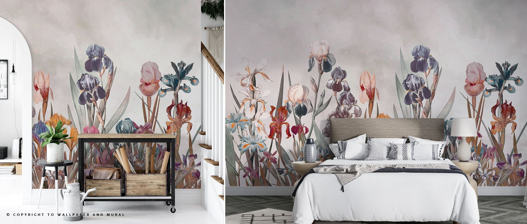 Iris Field Depth Wallpaper spreads floral calm with blossoms shaded in tonal layers arranged across rhythmic compositions of balance and serenity. Bedrooms, living rooms, or offices glow with refined brilliance, enriched by floral charm, luminous presence