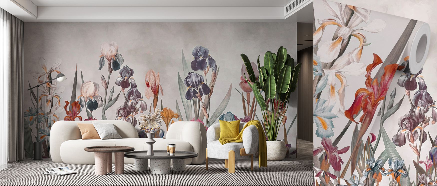Iris Field Depth Wallpaper carries dimension with blossoms shaded in amber and earthy tones painted in rhythmic detail across layered artistry. Living rooms, bedrooms, or offices glow with refined brilliance, enriched by serenity, floral charm, and lumino