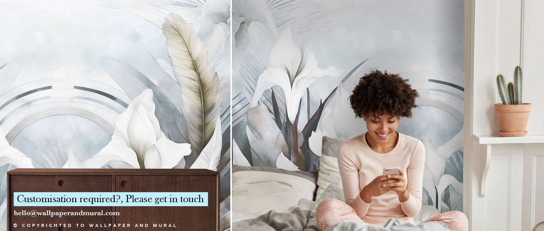 Irises and Feathers Mixed Blue Wallpaper enriches walls with blossoms shaded in blue layered with feathers painted in harmony across rhythmic detail. Living rooms, bedrooms, or bathrooms glow with refined brilliance, enriched by serenity, luminous presenc
