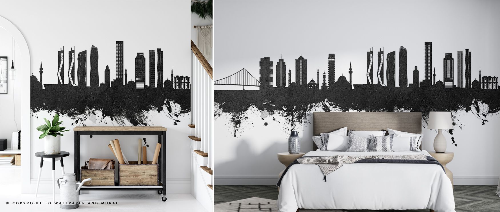 Izmir Turkey Skyline Black & White Wallpaper enriches walls with silhouettes shaded in gray and black layered in rhythmic artistry. Living rooms, offices, or bedrooms glow with refined brilliance, enriched by architectural presence, luminous calm, and atm