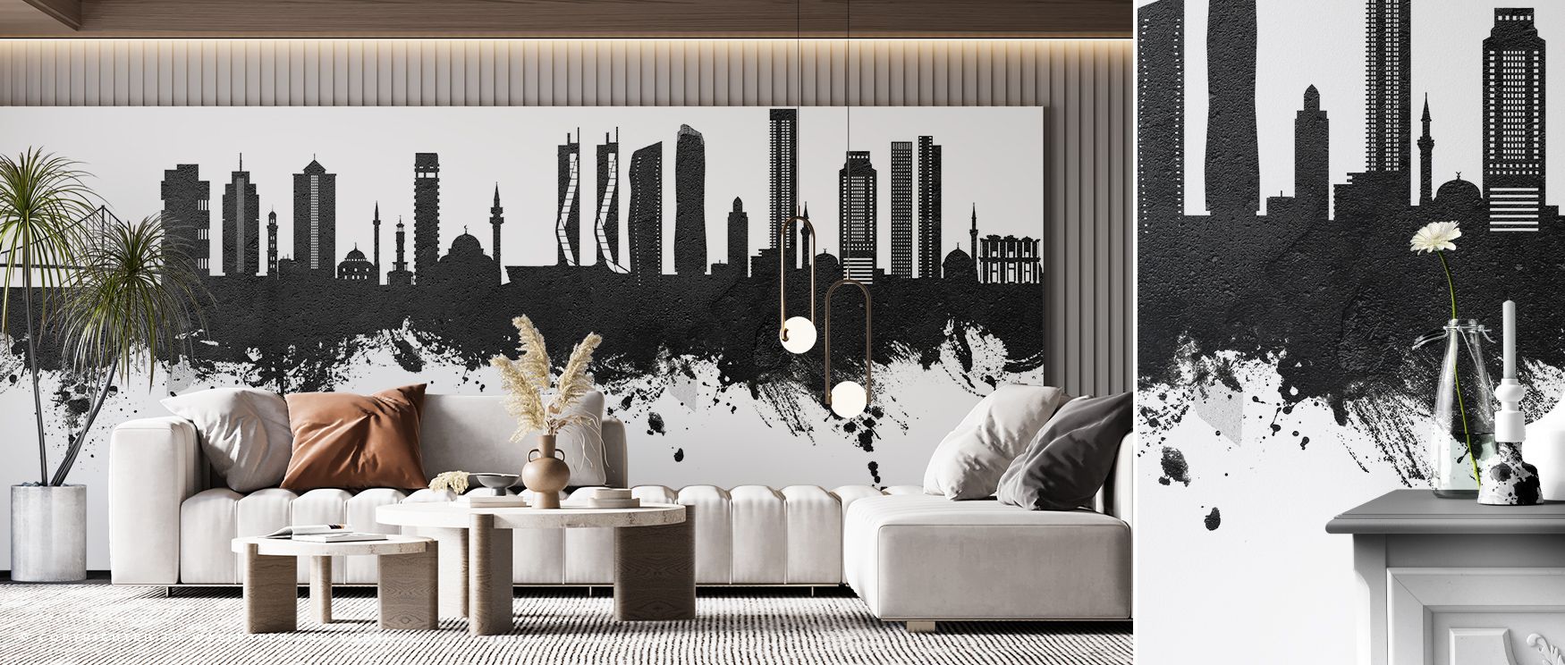 Izmir Turkey Skyline Black & White Wallpaper carries architectural artistry with silhouettes shaded in gray and black layered across rhythmic surfaces. Offices, bedrooms, or living rooms glow with refined calm, enriched by luminous charm, metropolitan pre