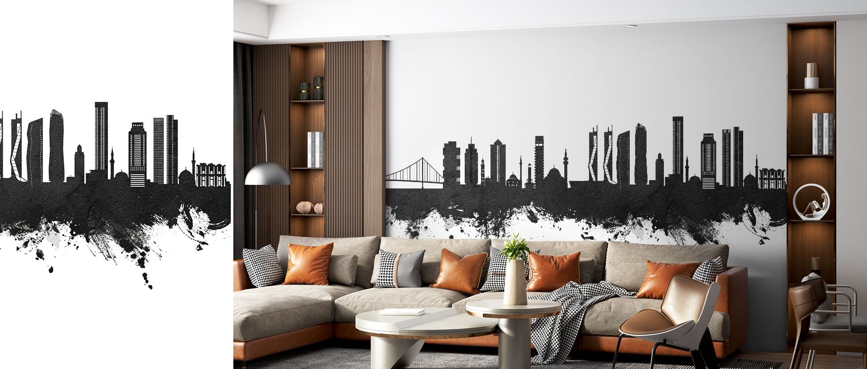 Izmir Turkey Skyline Black & White Wallpaper highlights luminous charm with silhouettes shaded in monochrome tones painted in layered artistry. Living rooms, bedrooms, or offices glow with refined brilliance, enriched by architectural detail, luminous cal