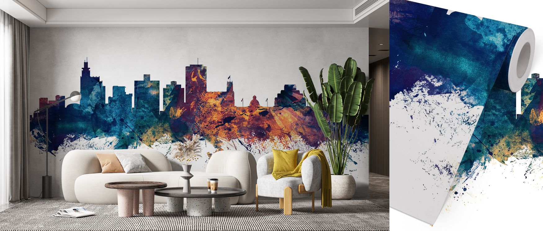 Jackson Mississippi Skyline Blue & Bronze Wallpaper carries architectural charm with silhouettes shaded in bronze and blue layered across compositions of brilliance. Living rooms or offices glow with refined brilliance, enriched by metropolitan artistry, 