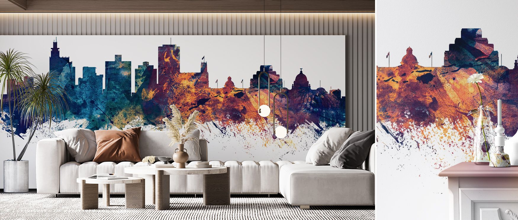 Jackson Mississippi Skyline Blue & Bronze Wallpaper highlights luminous presence with skyline shaded in cobalt and bronze painted across rhythmic artistry. Offices or living rooms glow with refined brilliance, enriched by architectural rhythm, luminous ba