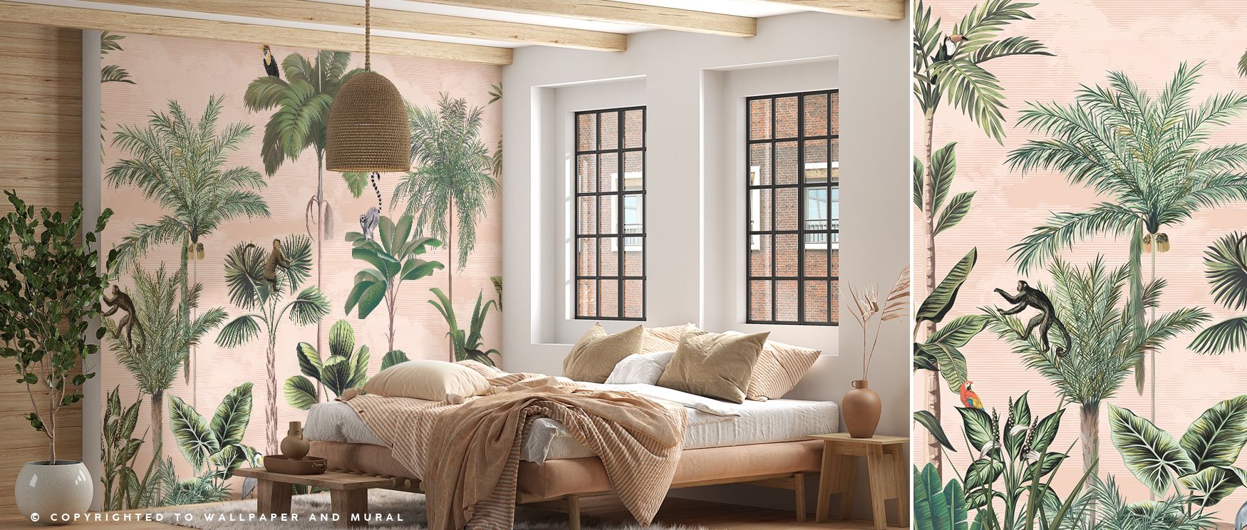 Jungle Delight, Sand Wallpaper enhances interiors with foliage painted in layered tones of green and sand arranged with balance. Bedrooms, bathrooms, or living rooms glow with refined brilliance, enriched by tropical artistry, luminous calm, and atmospher