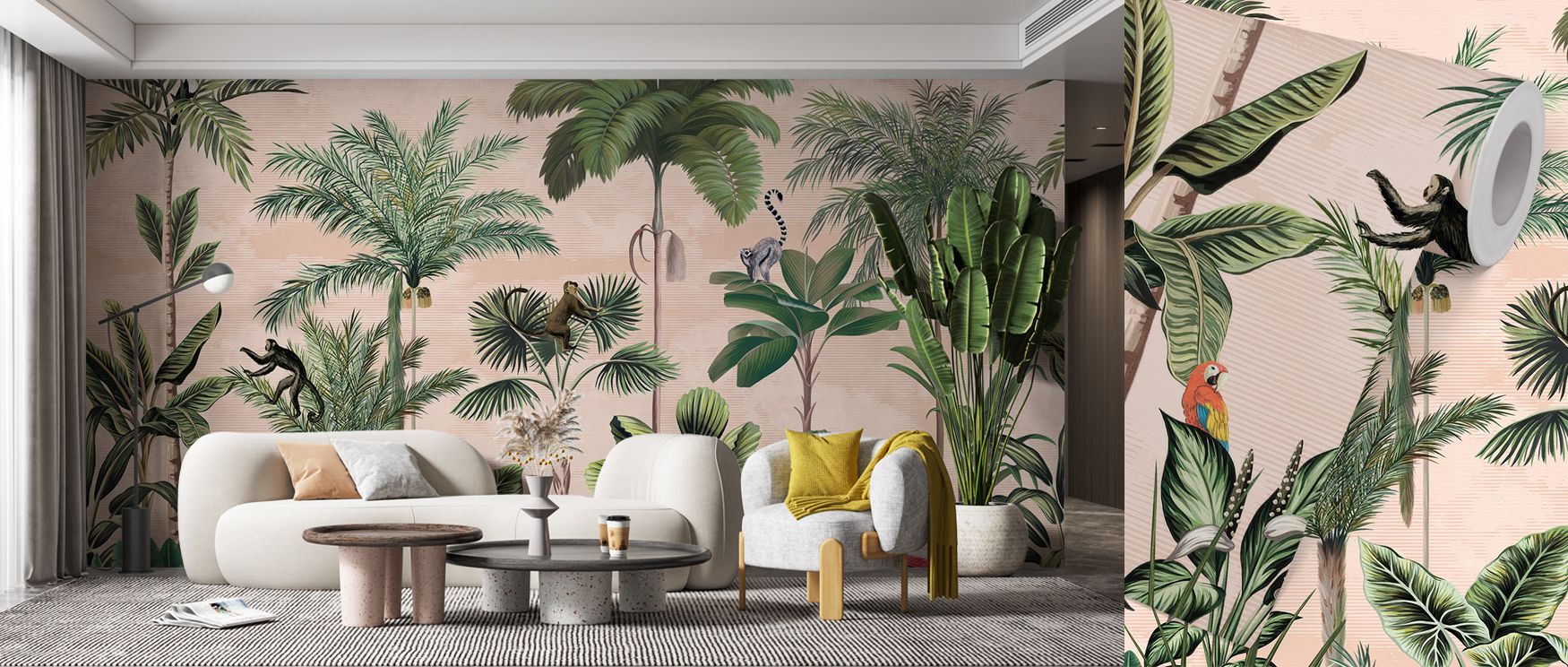 Jungle Delight, Sand Wallpaper carries exotic artistry with foliage shaded in sandy layers painted with rhythmic calm across lush compositions. Living rooms, bedrooms, or bathrooms glow with refined brilliance, enriched by luminous presence, tropical char