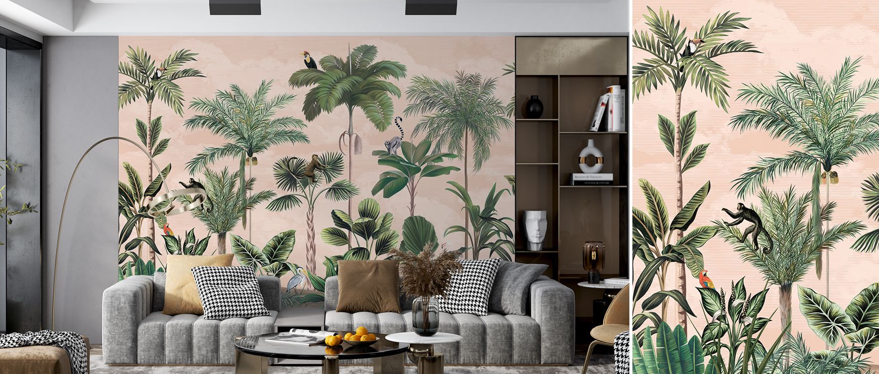 Jungle Delight, Sand Wallpaper surrounds interiors with lush foliage shaded in sandy tones layered across rhythmic artistry. Living rooms, bedrooms, or bathrooms glow with refined brilliance, enriched by luminous calm, tropical charm, and atmosphere of se