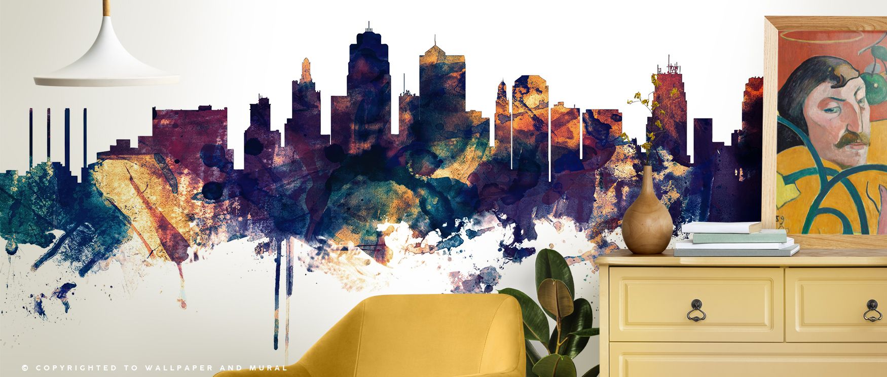 Shadows and light flow through skyline detail, forming layered composition that enriches offices or bedrooms with artistic expression, cultural resonance, and refined urban beauty rendered in shimmering bronze and blue. 