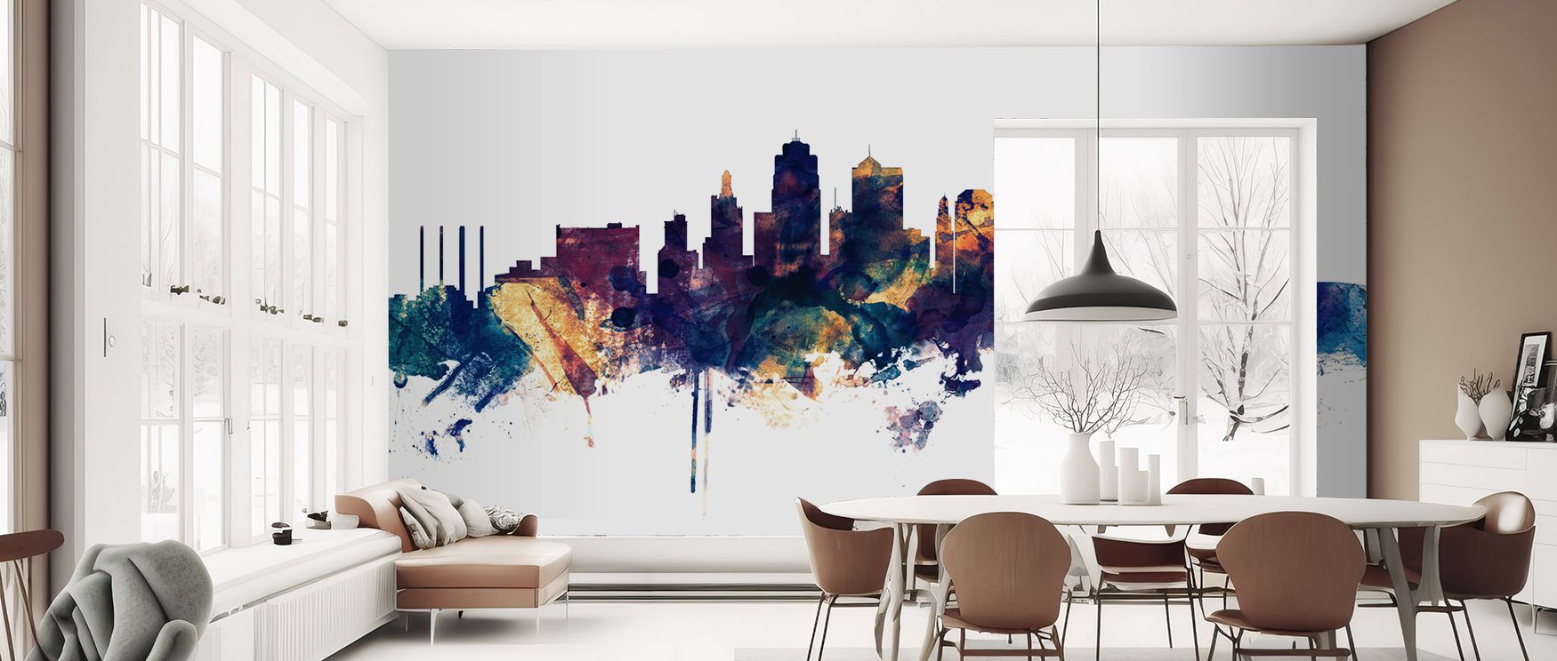Rich bronze tones highlight skyline forms outlined against deep blue, producing imagery filled with sophistication that enhances living areas or bedrooms with calm elegance, cultural atmosphere, and decorative artistry. 