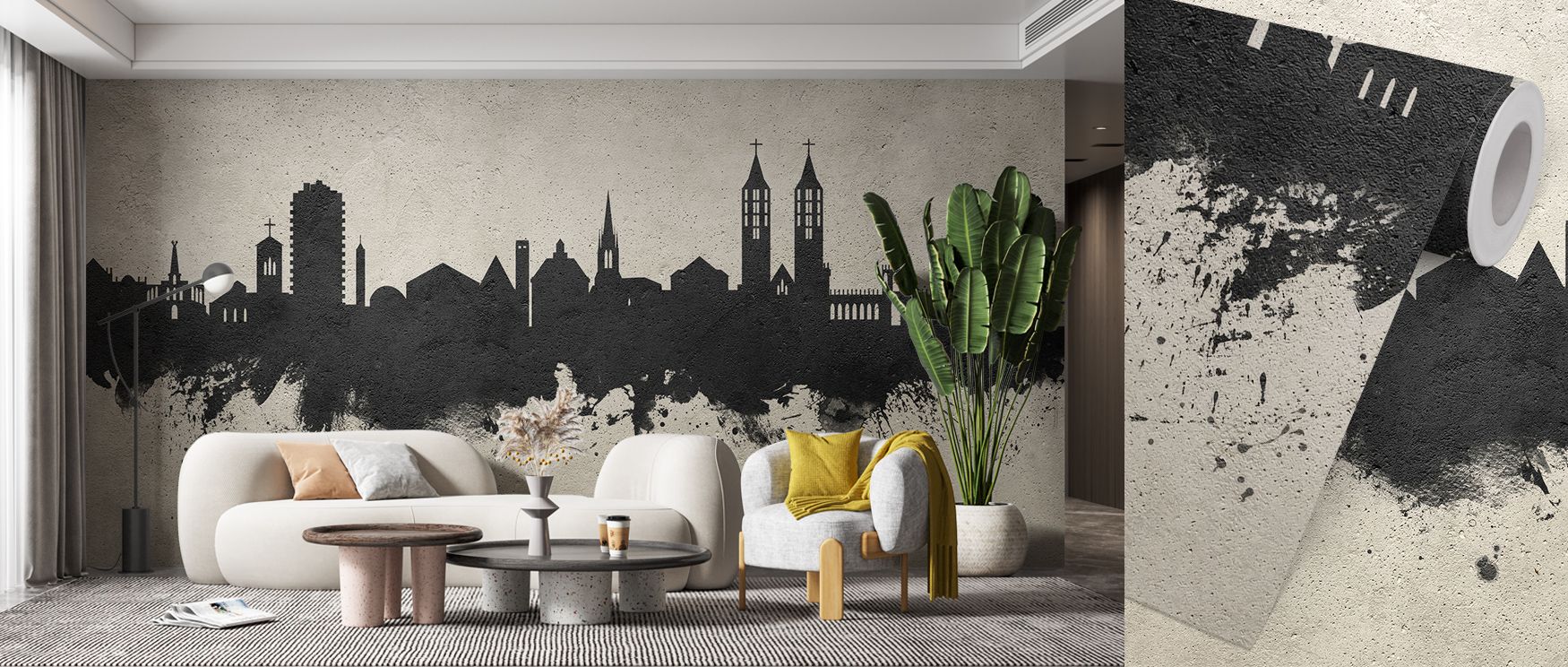 Urban rhythm develops through shadows across structural silhouettes, enriching interiors with refined imagery, offering offices or living rooms decorative sophistication shaped by grounded tones, stability, and atmospheric calm in layered concrete artistr