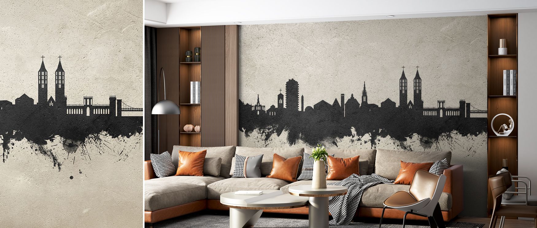 Textured rhythm appears in silhouettes captured with concrete elegance, creating harmony that enhances living spaces or offices with calm, balance, and decorative artistry inspired by urban refinement and architectural detail. 