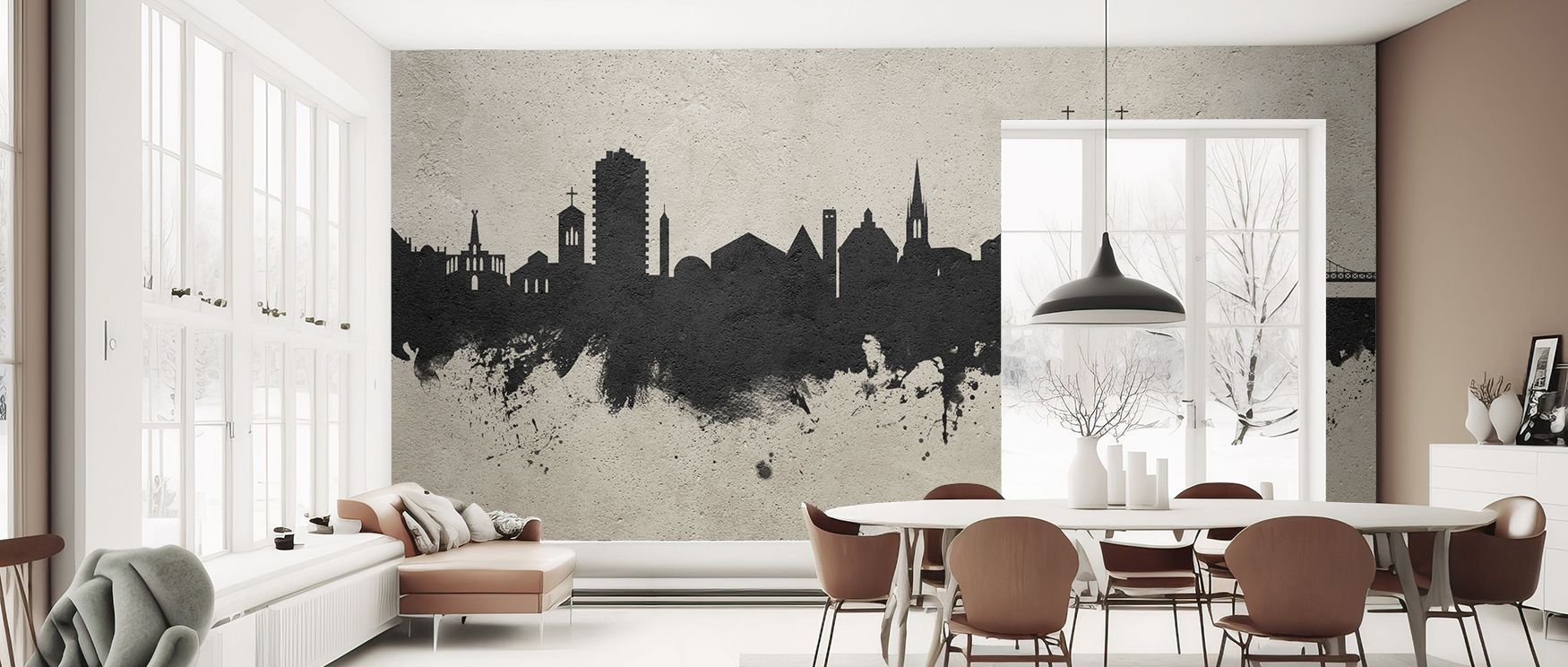 Tonal harmony emerges as shadows fall across skyline silhouettes, providing rhythm that enhances offices or living rooms with imagery steeped in cultural refinement, decorative artistry, and quiet urban sophistication. 