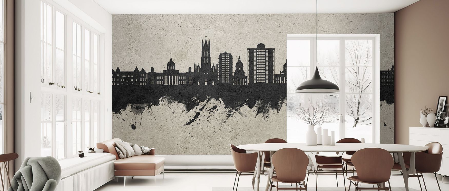 Layers of neutral concrete tones define skyline forms with rhythm, enriching living rooms or offices with balance and decorative artistry expressed through grounded urban charm. 