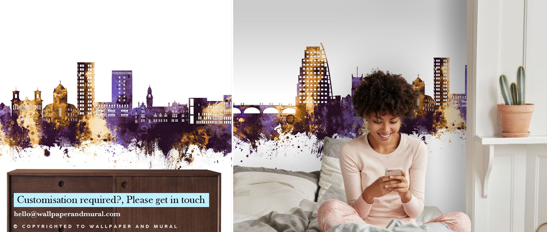 Golden tones glow against purple depth, establishing decorative harmony that enriches bedrooms or living spaces with cultural identity, refined artistry, and elegant atmosphere grounded in architectural character. 