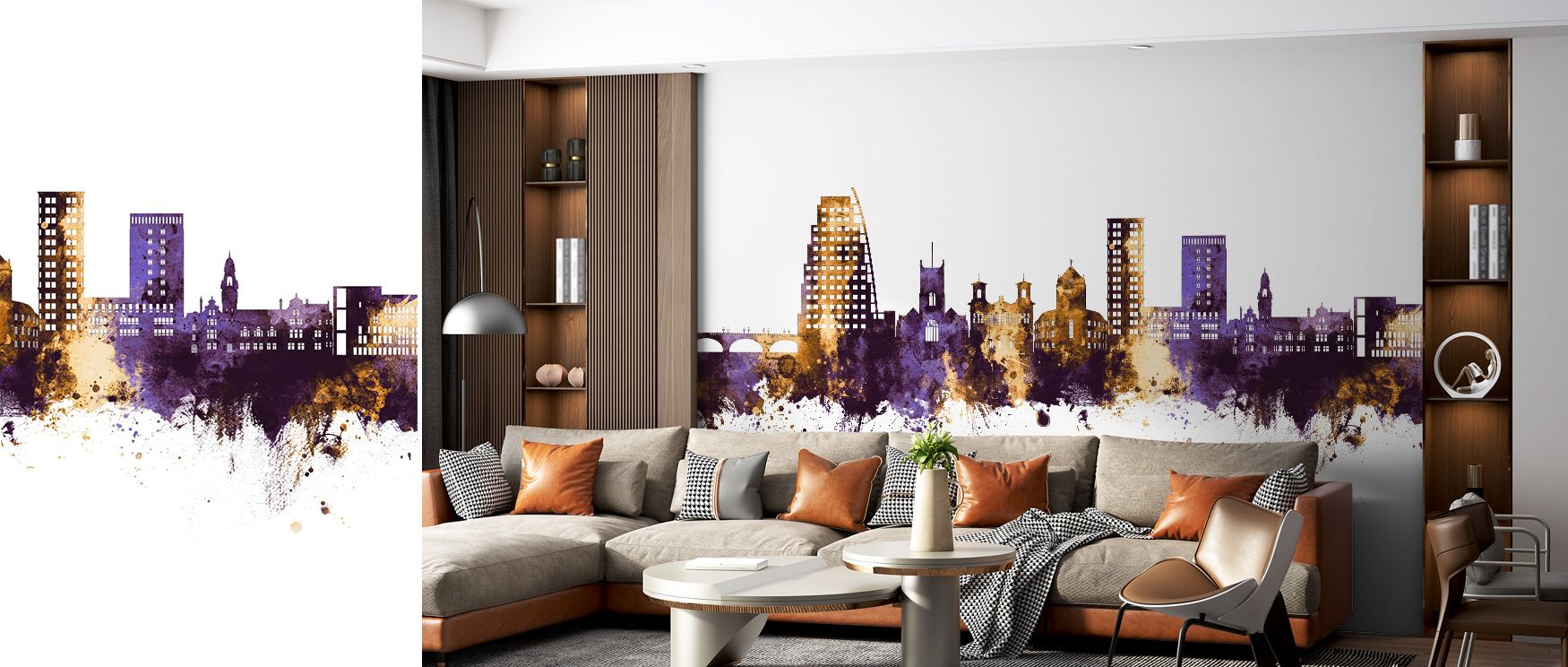 Subtle gradients of purple flow beneath glowing gold, offering decorative charm that enriches offices or bedrooms with cultural sophistication, refined artistry, and balanced atmosphere shaped by architectural rhythm. 
