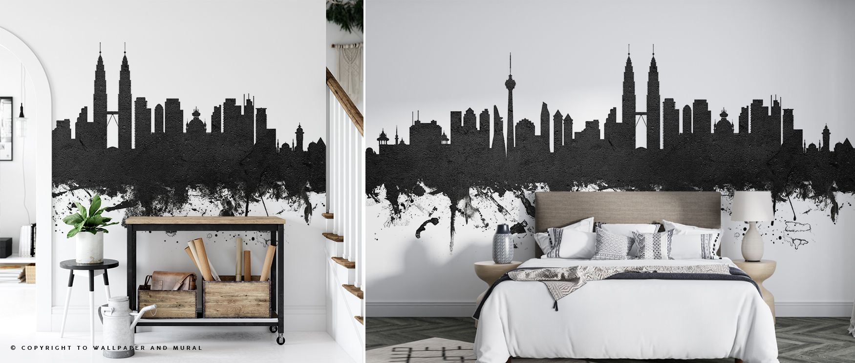 Architectural silhouettes outlined in black against pale horizons create imagery that enhances bedrooms or studies with atmosphere filled with cultural artistry, refined rhythm, and contemplative calm expressed in tonal contrasts. 