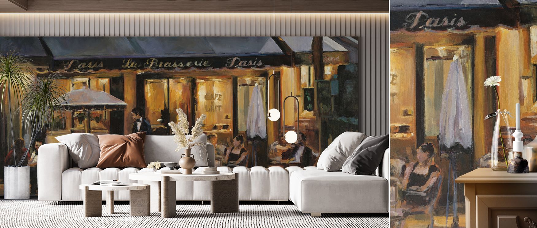 Artistic impressions of café culture flow through this wallpaper design, establishing an elegant backdrop for kitchens, dining rooms, or living areas, imbuing interiors with cultural richness and timeless decorative refinement of Parisian elegance. 
