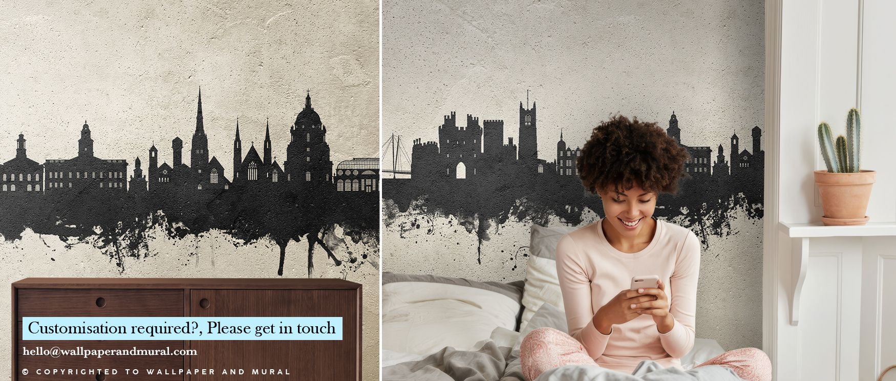 Neutral textures highlight skyline forms, producing imagery that enriches bedrooms or offices with atmosphere steeped in cultural identity, decorative refinement, and contemplative calm expressed through concrete tones and layered shading. 
