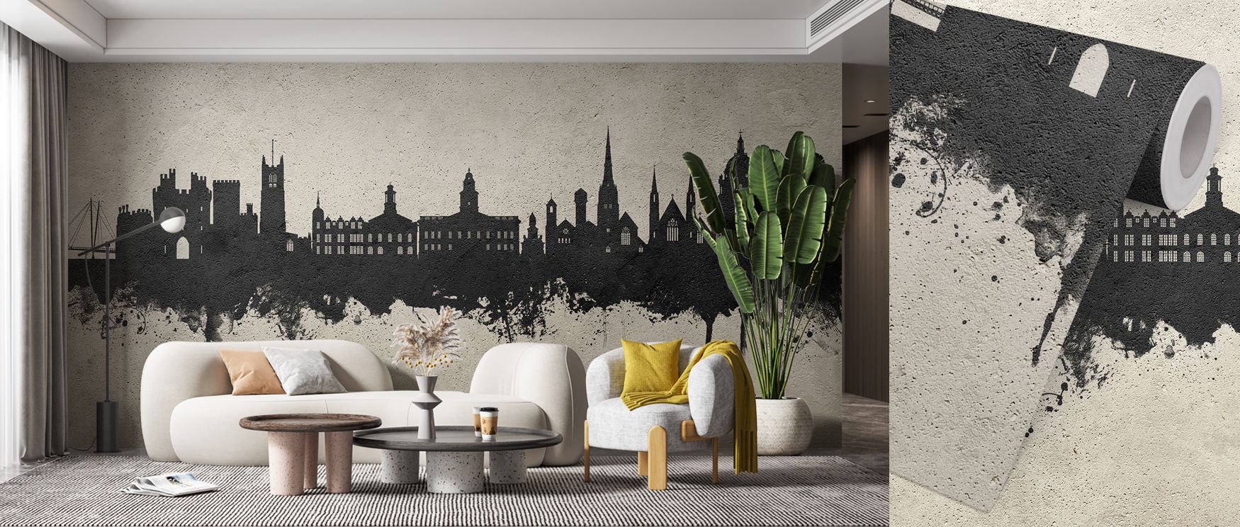 Layers of concrete shading define skyline forms with rhythm, producing imagery that enriches offices or bedrooms with atmosphere filled with cultural artistry, decorative calm, and contemplative presence inspired by architectural refinement. 