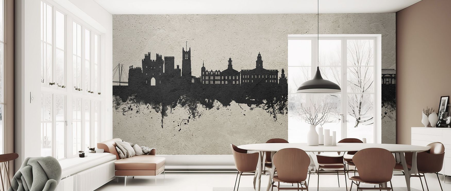 Subdued shading layers across skyline structures, creating imagery that enriches bedrooms or offices with calm atmosphere, cultural artistry, and decorative refinement shaped in urban rhythm expressed through neutral palette. 