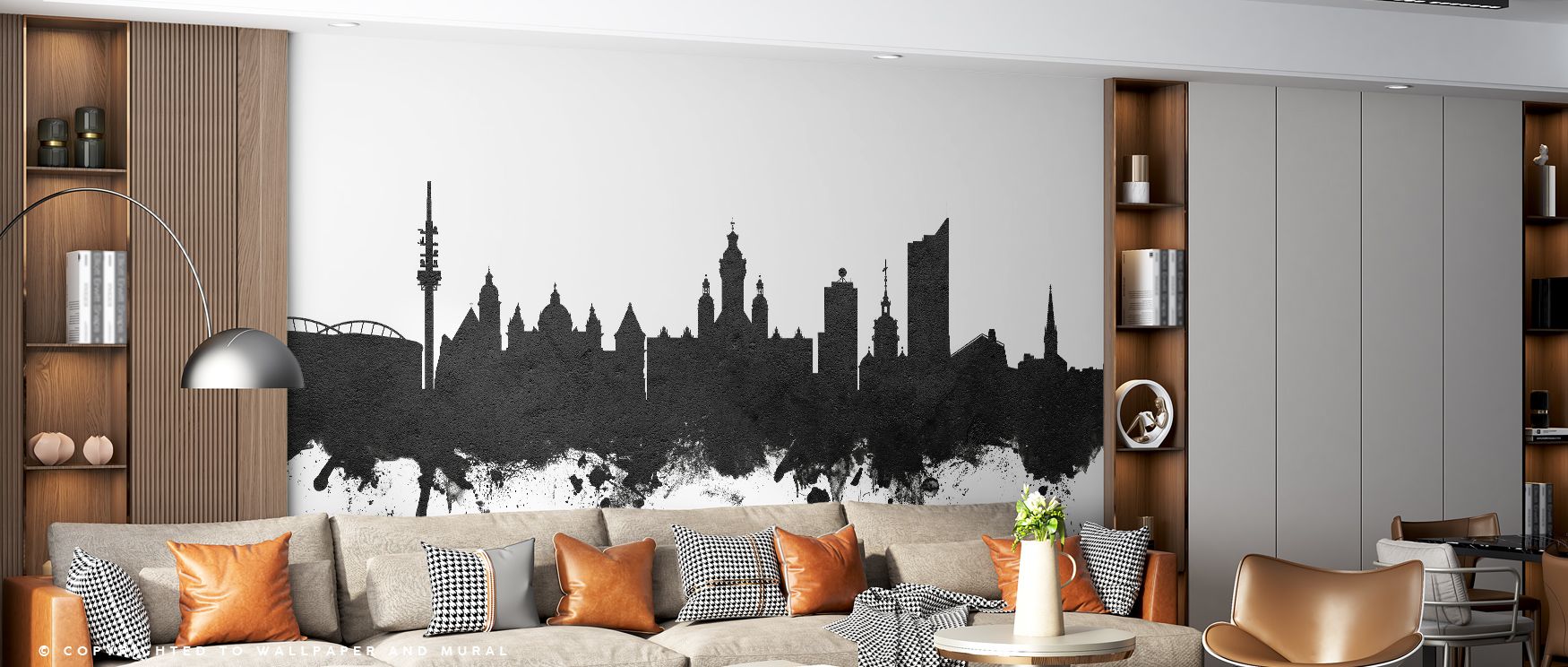 Shadows layered across skyline silhouettes generate decorative imagery that enriches bedrooms or offices with atmosphere steeped in contemplative charm, cultural refinement, and artistic resonance shaped in tonal contrasts. 