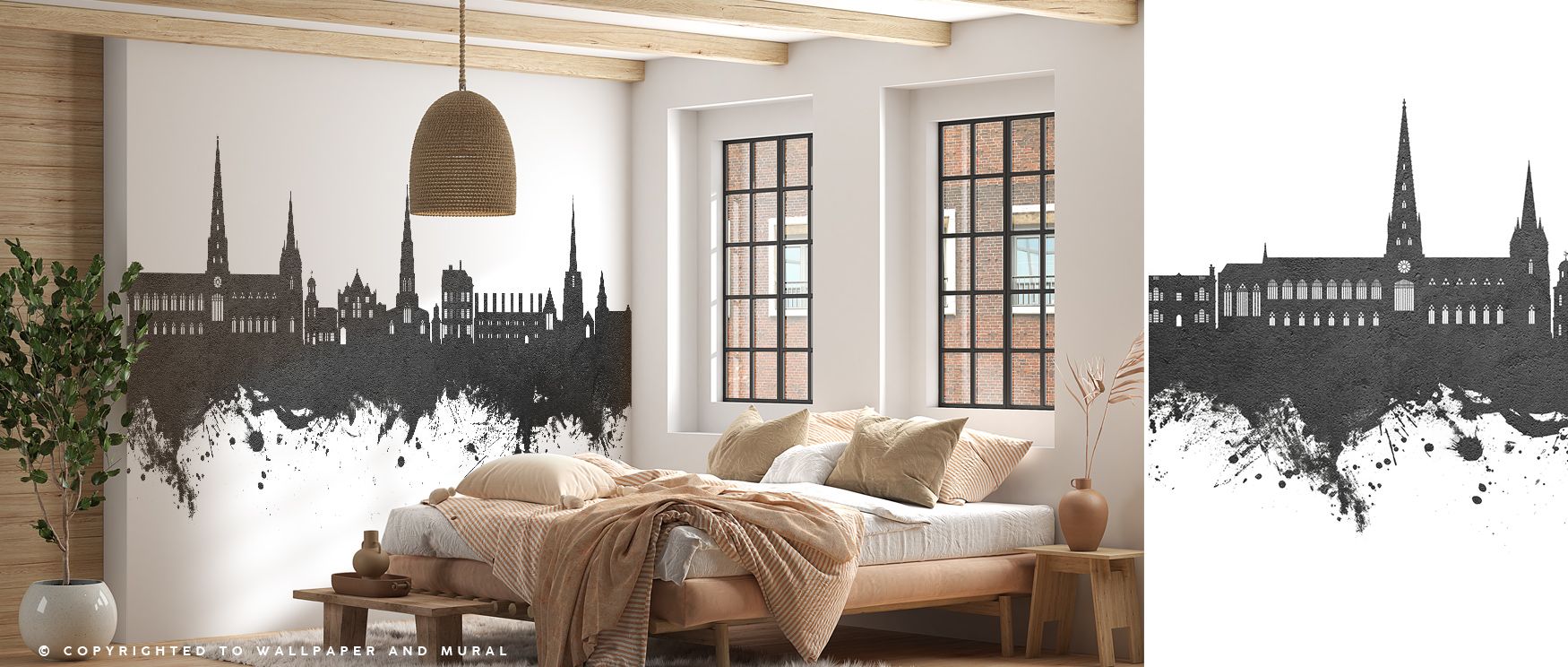 Black outlines rise against pale horizons with strength and clarity, producing imagery that enriches studies or bedrooms with atmosphere steeped in cultural charm, decorative elegance, and contemplative depth expressed in refined skyline forms and monochr