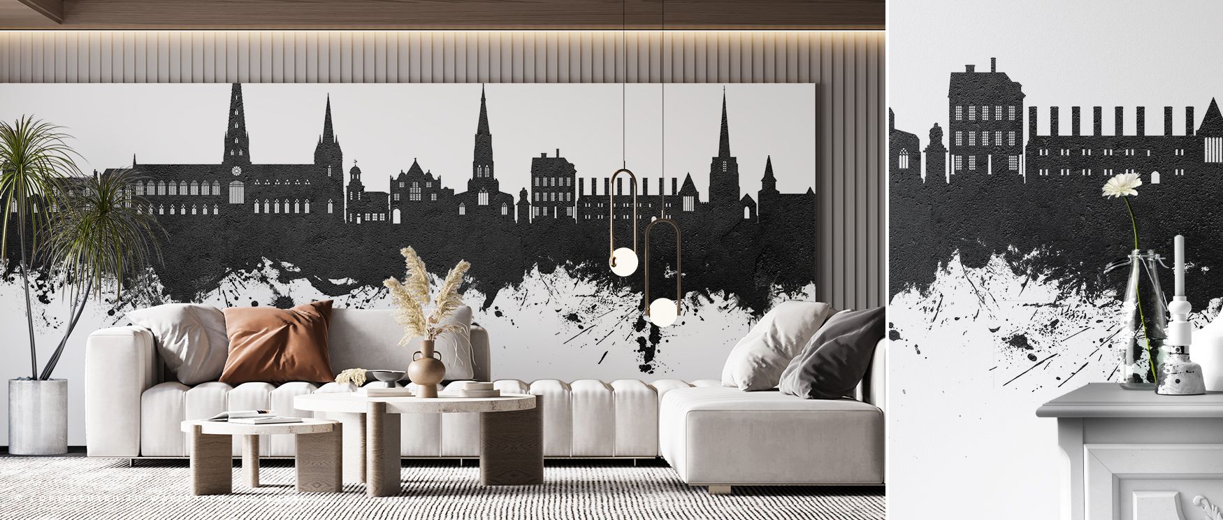 Shadows extend across architectural outlines in monochrome tones, producing imagery that enriches studies or bedrooms with atmosphere steeped in cultural artistry, contemplative calm, and decorative refinement expressed in restrained composition. 