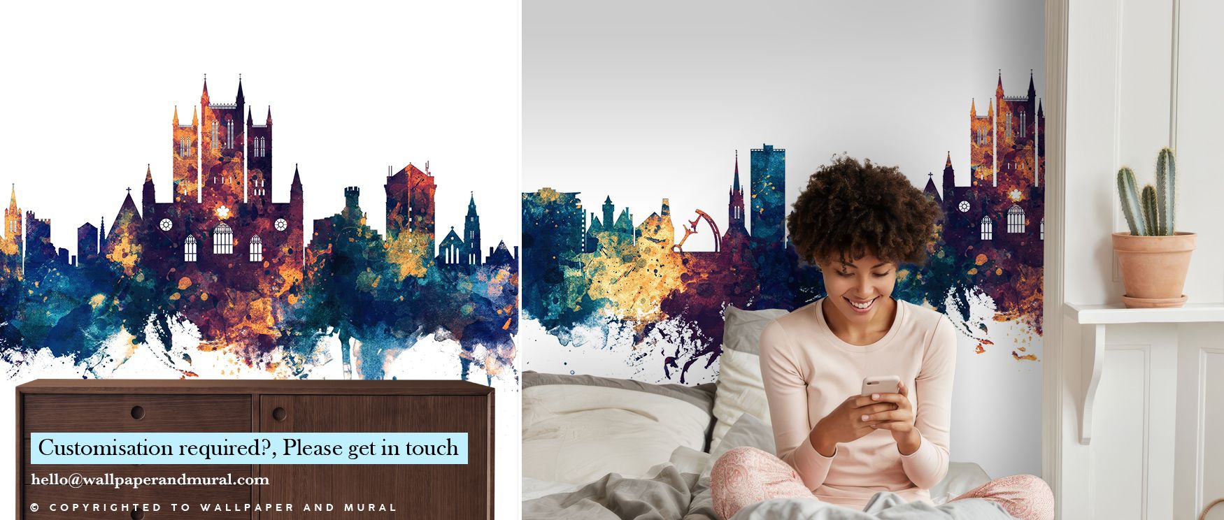 Radiant bronze tones flow across blue gradients outlining skyline silhouettes, producing imagery that enhances bedrooms or offices with atmosphere steeped in cultural refinement, decorative resonance, and sophisticated rhythm expressed in architectural ar
