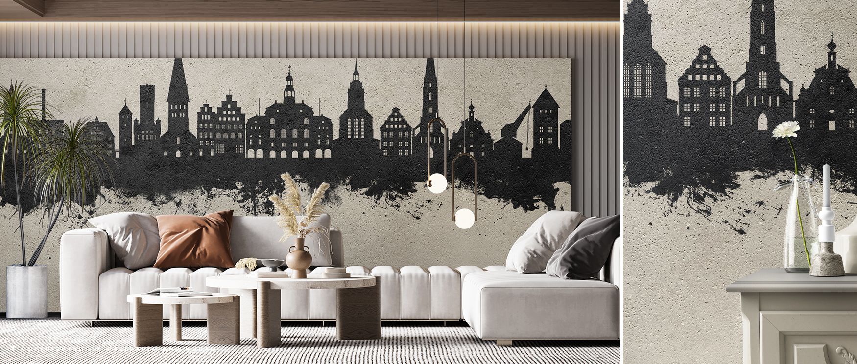 Subtle tonal rhythm highlights Luneburg skyline silhouettes across concrete palette, producing imagery that enriches bedrooms or offices with atmosphere steeped in cultural refinement, decorative artistry, and contemplative calm expressed in restrained ur