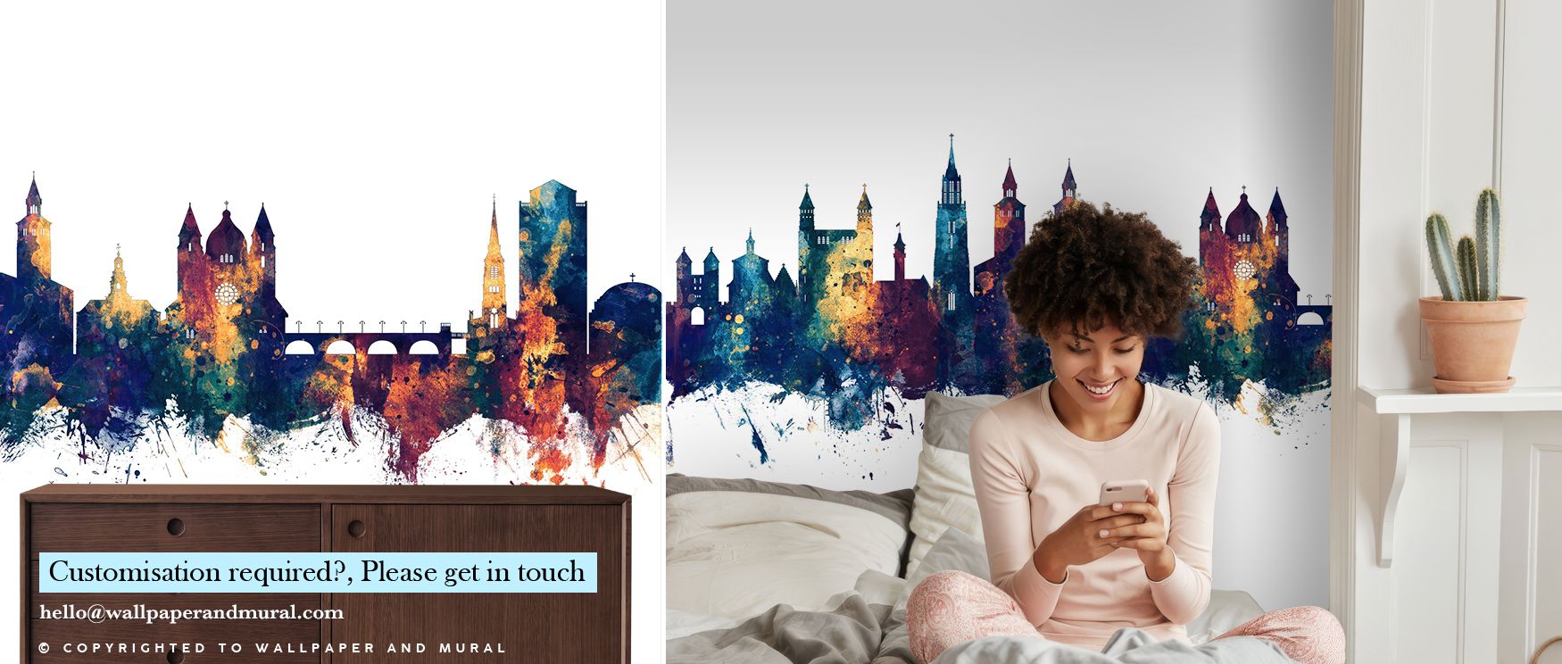 Radiant bronze accents glow across blue skyline silhouettes, producing imagery that enriches living rooms or offices with atmosphere steeped in cultural resonance, decorative refinement, and contemplative calm expressed in regal vibrancy shaped through to