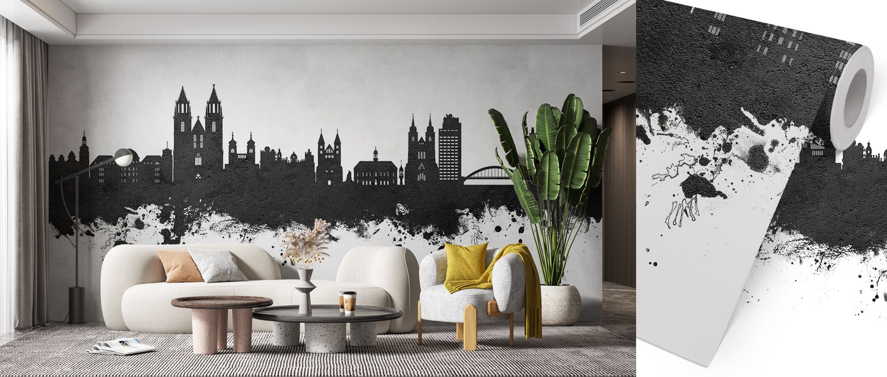 Tonal balance of light and shadow defines skyline silhouettes, producing imagery that enhances bedrooms or offices with atmosphere filled with cultural resonance, decorative refinement, and contemplative calm expressed in monochrome urban artistry. 