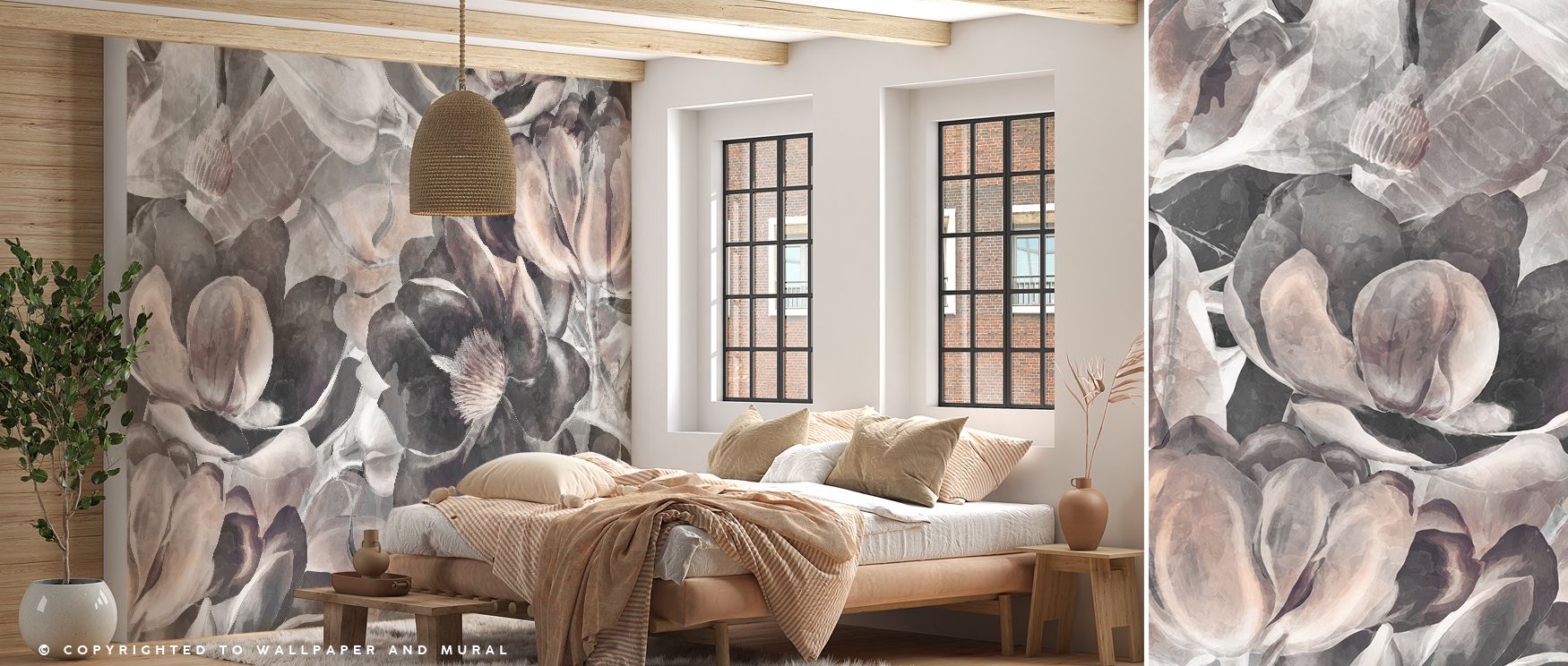 Blossoms outlined in soft beige tones create decorative charm, producing imagery that enriches living spaces or offices with atmosphere steeped in cultural resonance, contemplative calm, and refined artistry expressed through floral elegance shaped in del