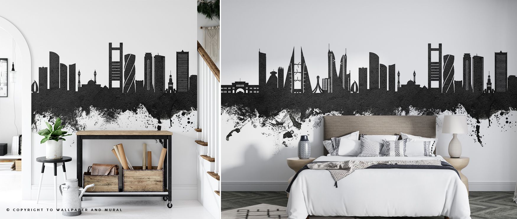 Minimalist strength flows through the Manama Skyline Black & White Wallpaper, where architectural lines become artistic silhouettes in monochrome tones. Suitable for bedrooms, living rooms, or offices, the design emphasizes balance while maintaining moder