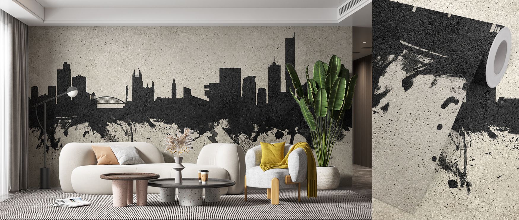 Strength and sophistication blend in the Manchester England Skyline Concrete Wallpaper, where urban details in muted grey tones create depth and balance. This design enhances bedrooms, offices, or living rooms with atmosphere, offering versatility through