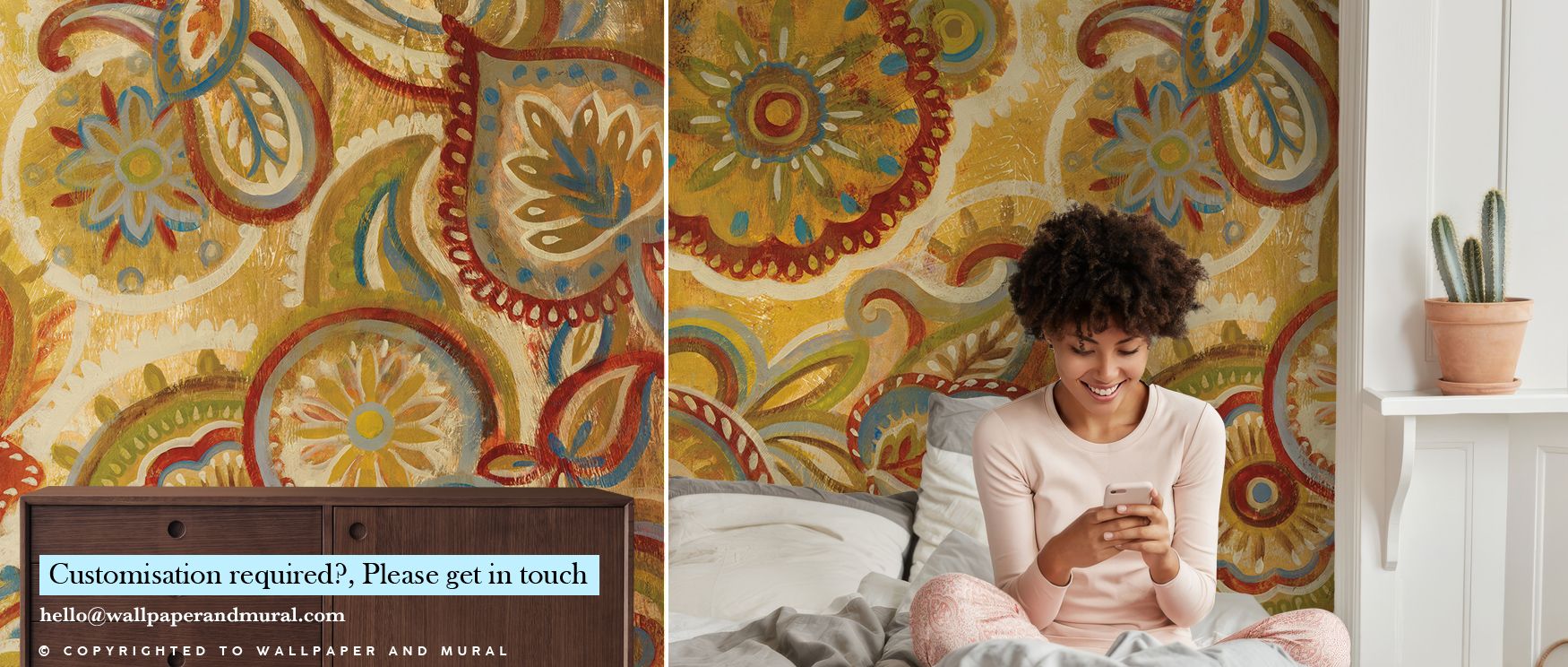 Layers of detail enhance the Mandala and Paisley Wallpaper, where motifs combine in rhythmic elegance that enriches interiors with warmth. Bedrooms or living rooms benefit from its ornamental richness, where cultural artistry adds atmosphere and sophistic