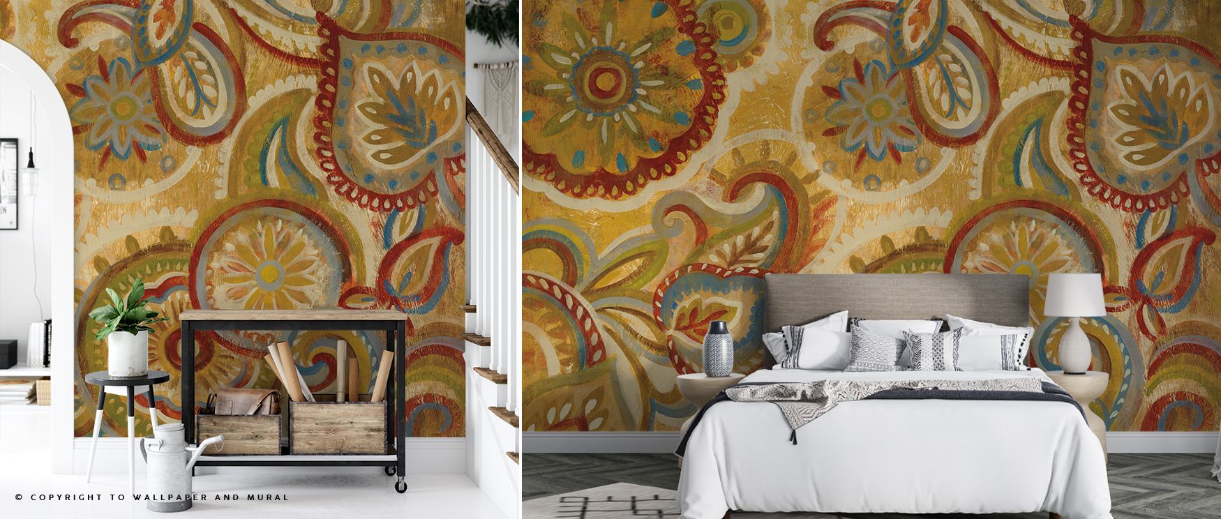 Traditional beauty radiates from the Mandala and Paisley Wallpaper, where detailed motifs weave balance and rhythm into interiors. Its ornamental flow creates atmosphere of cultural sophistication, perfect for bedrooms or living rooms. The design enhances