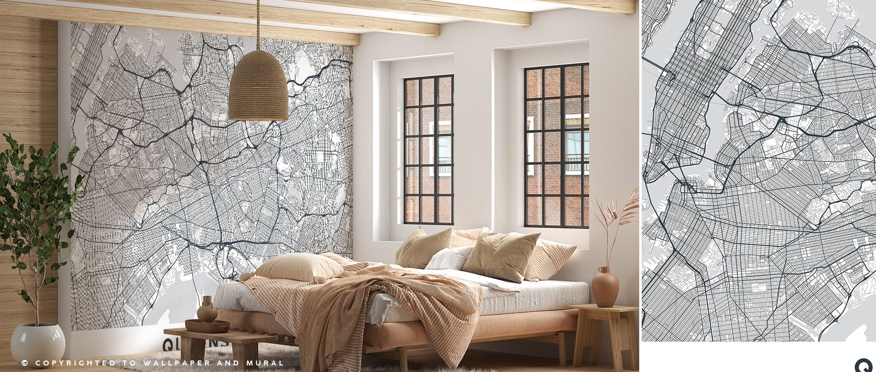 Expressive detailing flows across the Map of Queens Wallpaper, where lines and patterns create cartographic rhythm. Interiors such as living rooms, bedrooms, or offices are enriched with atmosphere, sophistication, and urban artistry that balance modern s