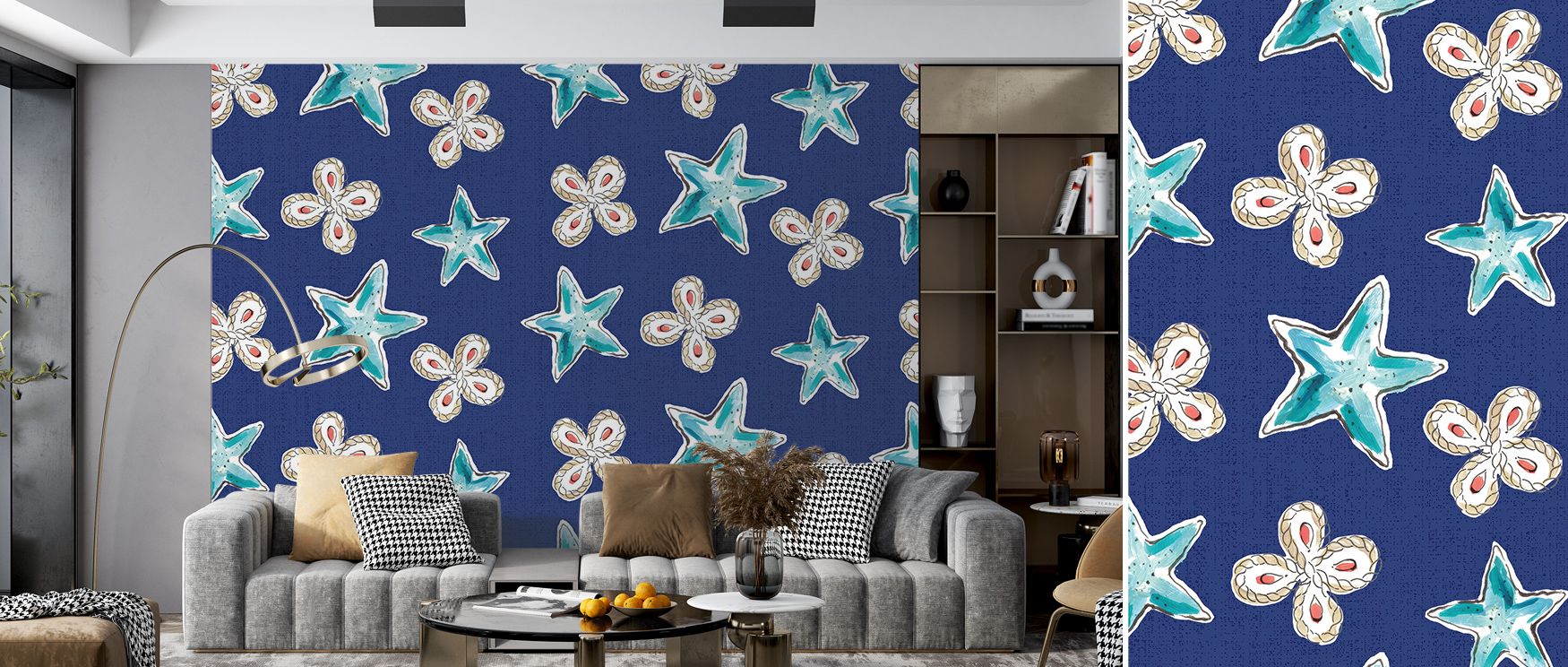 Night-sky elegance unfolds through the Maritime Stars Blue on Blue Wallpaper, where stars illuminate across blue shades. The scattered rhythm creates calm, timeless atmosphere, offering subtle sophistication and depth. Its design enriches walls with refin