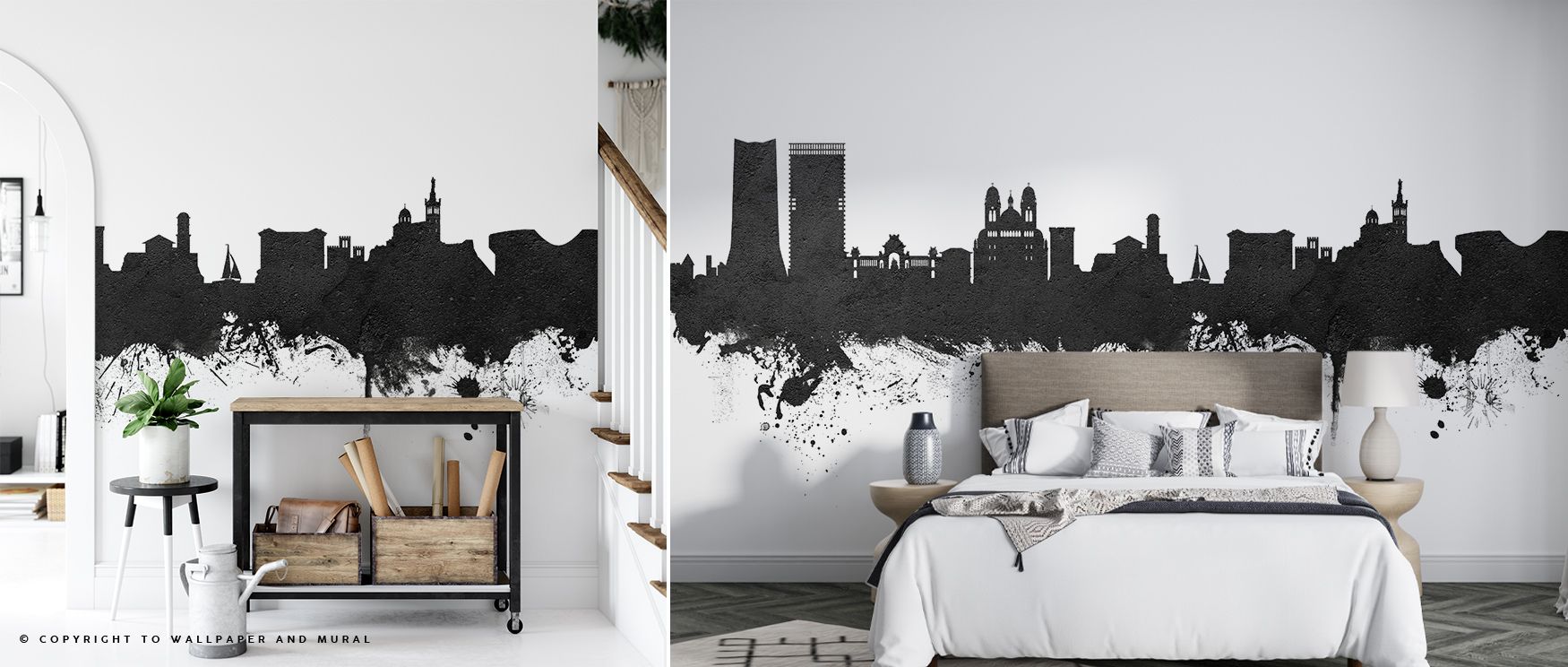 Architectural clarity appears in the Marseille France Skyline Black & White Wallpaper, where structural outlines enrich muted contrasts. The monochrome tones create calm elegance, enriching interiors with balance and timeless atmosphere while highlighting