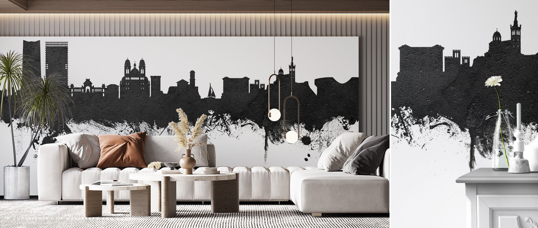 Timeless artistry shines through the Marseille France Skyline Black & White Wallpaper, where city outlines are highlighted with balance. The composition enriches interiors with calm atmosphere, offering sophistication and subtle depth while reflecting arc