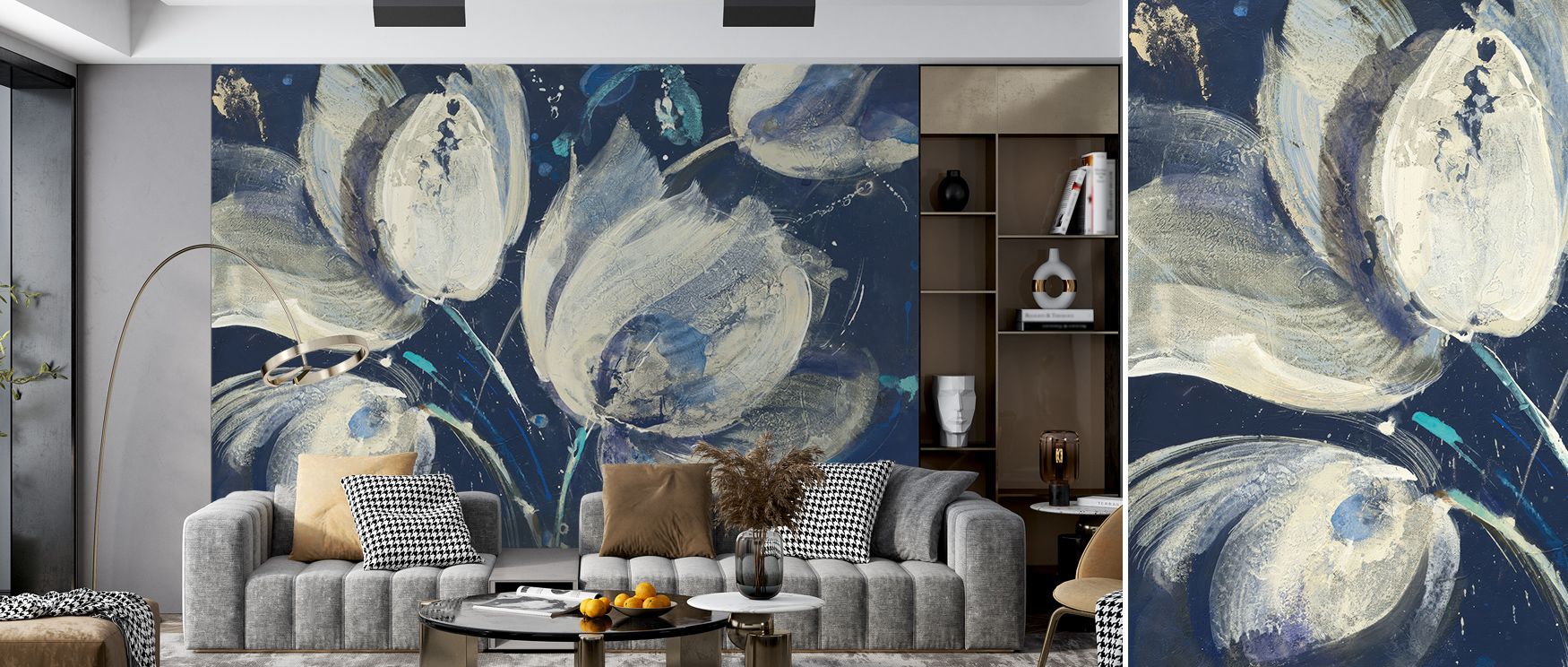 Ornamental detail radiates from the Midnight Garden Bright Wallpaper, where blossoms create rhythm and depth. The contrast of luminous and shadow tones enriches walls, offering interiors vibrant atmosphere filled with refinement and floral sophistication.