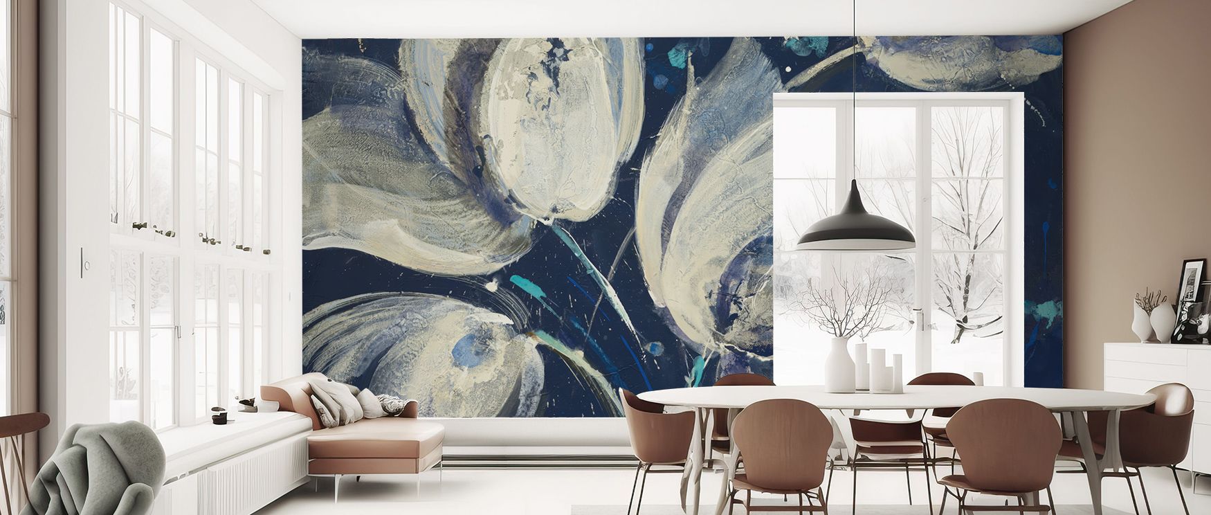 Colorful vibrancy resonates in the Midnight Garden Bright Wallpaper, where deep contrasts highlight the vitality of blooms. Interiors become enriched with atmosphere that reflects refined elegance, offering sophistication through natural artistry. 