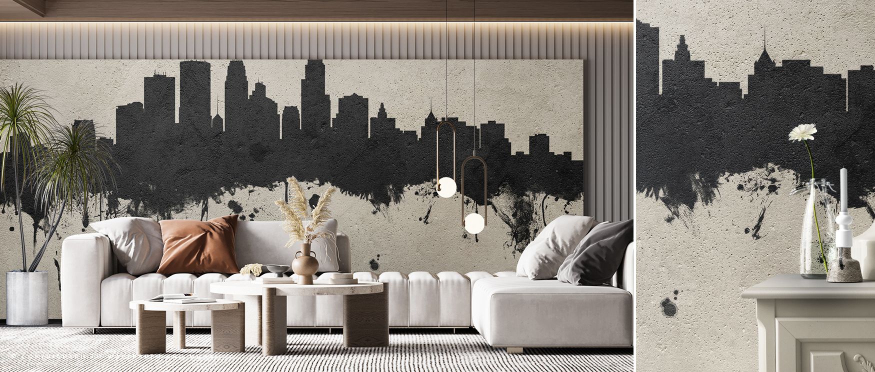 Contemporary charm radiates from the Minneapolis Minnesota Skyline Concrete Wallpaper, where structural motifs are highlighted with textured tones. Interiors are enriched with calm atmosphere, offering sophistication through urban identity expressed in de