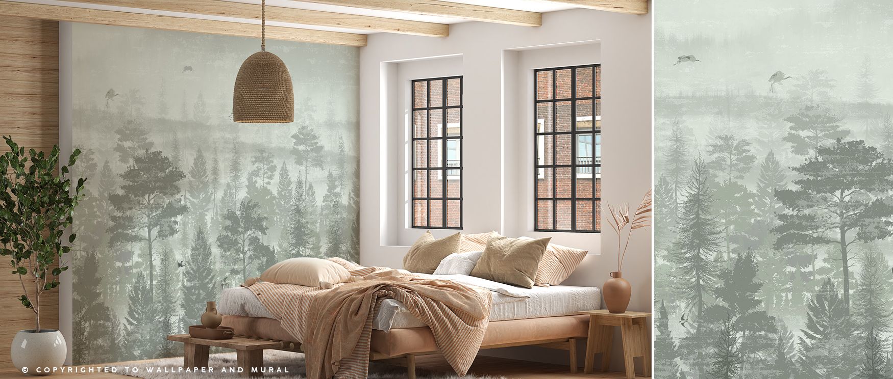 Whispering shades of green merge with diffused fog in this mural, providing texture that feels strong yet ethereal. Misty Green Forest Wallpaper creates visual harmony by balancing shadow with illumination, giving every corner quiet strength. The mood mir