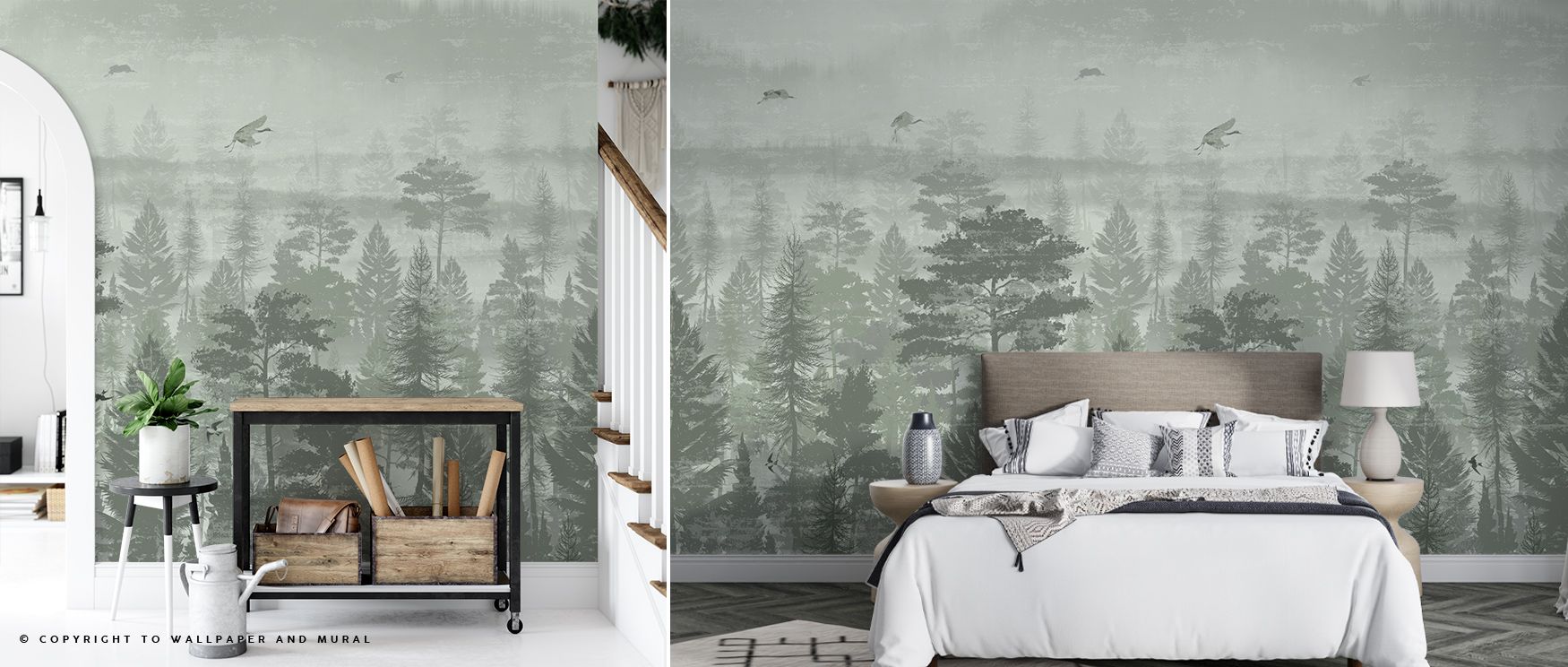 Delicate contrasts appear in this mural as pale haze softens vibrant greens, building dimension across woodland layers. Misty Green Forest Wallpaper reveals nature’s serenity through flowing transitions of shade, evoking calm horizons. Its presence feels 