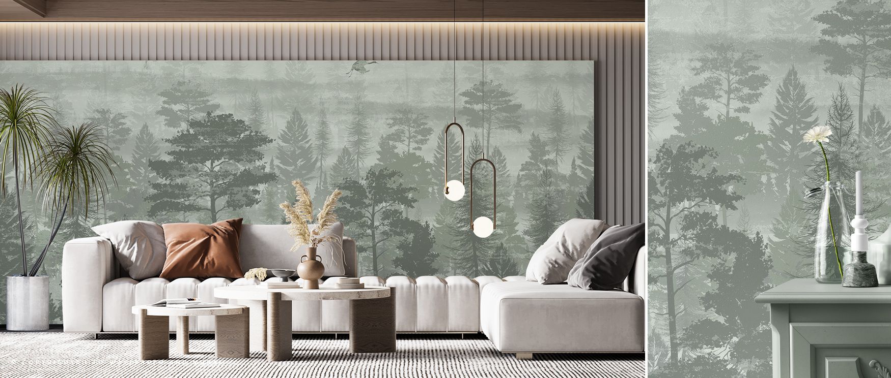 Flowing with ethereal rhythm, the mural shows mist diffusing through branches in endless sequences. Misty Green Forest Wallpaper captures movement while remaining still, offering timeless presence. Its atmosphere carries cool air and balance into interior